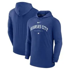 Men's Kansas City Royals Nike Heather Royal Authentic Collection Early Work Tri-Blend Performance Pullover Hoodie
