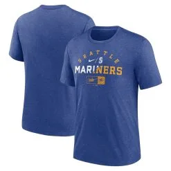 Men's Seattle Mariners Nike Heather Royal Rewind Review Slash Tri-Blend T-Shirt