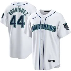 Men's Seattle Mariners Julio Rodriguez Nike White Home 2023 MLB All-Star Game Patch Replica Player Jersey