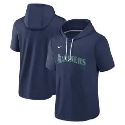 Men's Seattle Mariners Nike Navy Springer Short Sleeve Team Pullover Hoodie