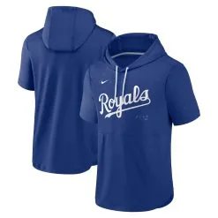 Men's Kansas City Royals Nike Royal Springer Short Sleeve Team Pullover Hoodie