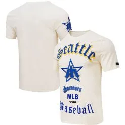 Men's Seattle Mariners Pro Standard Cream Cooperstown Collection Old English T-Shirt