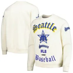 Men's Seattle Mariners Pro Standard Cream Retro Old English Pullover Sweatshirt