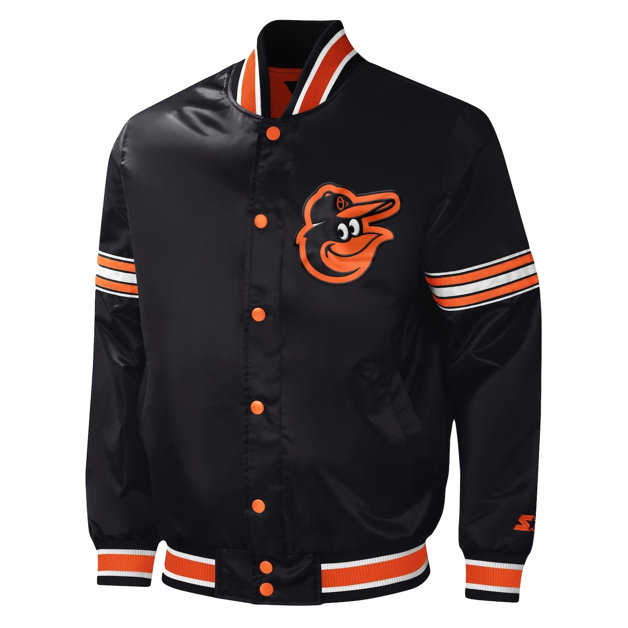 Men's Baltimore Orioles Starter Black Midfield Satin Full-Snap Varsity Jacket - Image 2