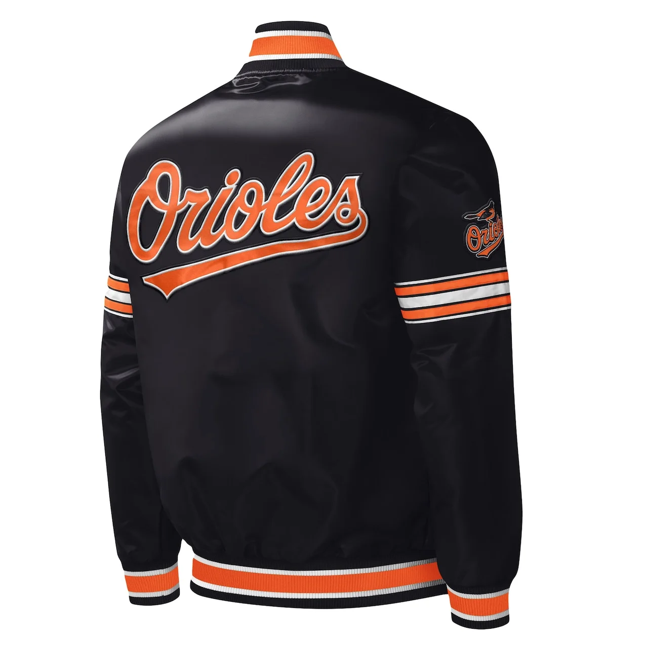 Men's Baltimore Orioles Starter Black Midfield Satin Full-Snap Varsity Jacket - Image 3