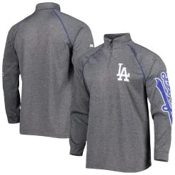 Men's Los Angeles Dodgers Stitches Heather Gray Wordmark Raglan Quarter-Zip Top
