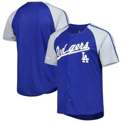 Men's Los Angeles Dodgers Stitches Royal Button-Down Raglan Fashion Jersey