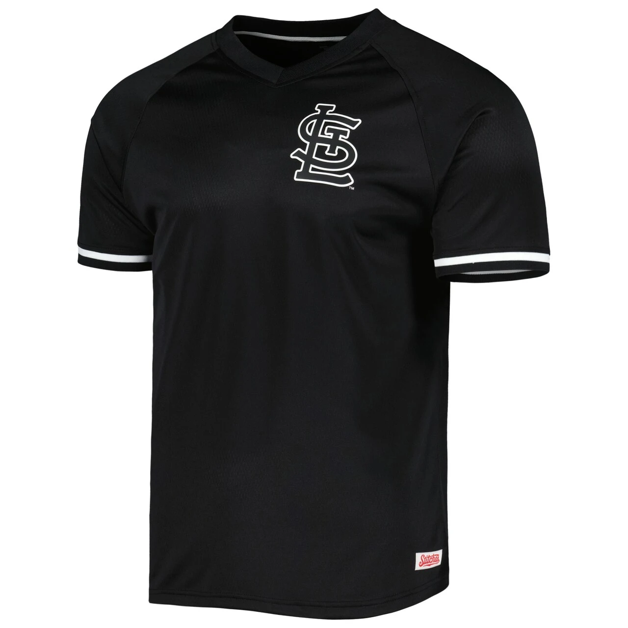 Men's St. Louis Cardinals Stitches Black Raglan V-Neck Jersey - Image 2