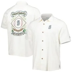 Men's Seattle Mariners Tommy Bahama Cream Baseball Camp Button-Up Shirt