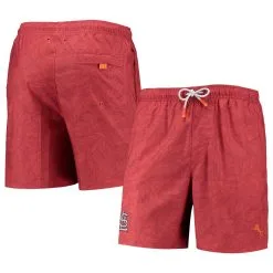 Men's St. Louis Cardinals Tommy Bahama Red Naples Layered Leaves Swim Trunks