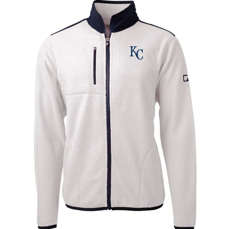 Men's Kansas City Royals Cutter & Buck White/Navy Cascade Eco Sherpa Fleece Full-Zip Jacket
