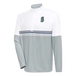 Men's Seattle Mariners Antigua White/Navy Bender Quarter-Zip Pullover Top