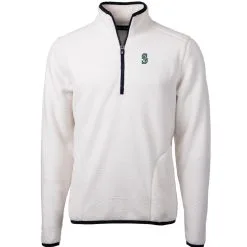 Men's Seattle Mariners Cutter & Buck White/Navy Cascade Eco Sherpa Fleece Quarter-Zip Pullover Jacket