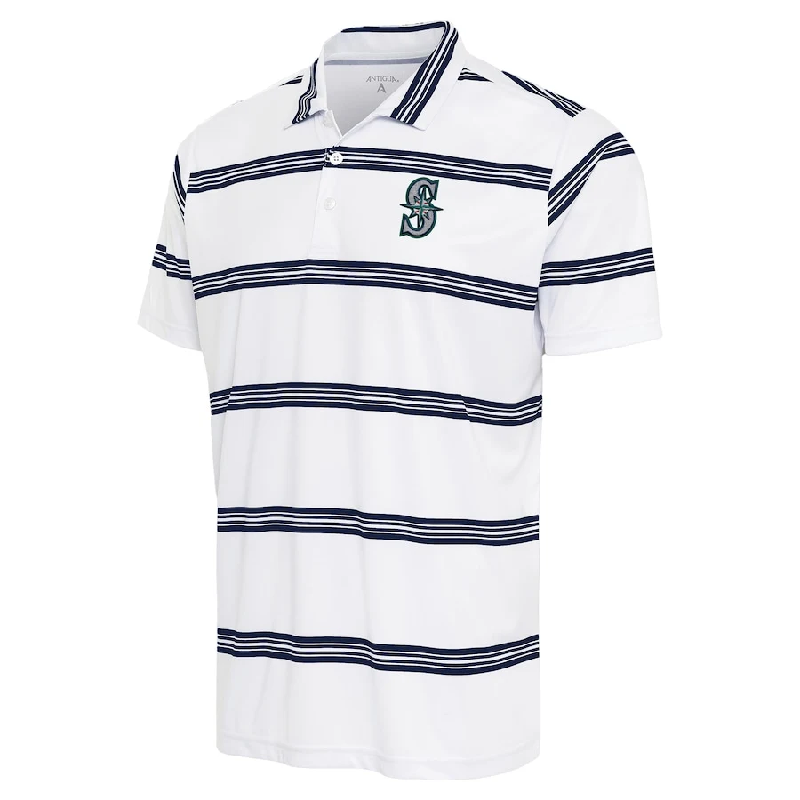 Men's Seattle Mariners Antigua White/Navy Groove Polo