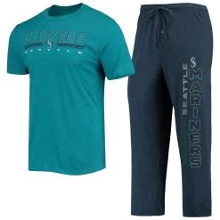 Men's Seattle Mariners Concepts Sport Aqua/Navy Meter T-Shirt And Pants Sleep Set