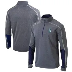 Men's Seattle Mariners Columbia Heathered Gray/Navy Omni-Wick Shotgun 2.0 Quarter-Zip Top