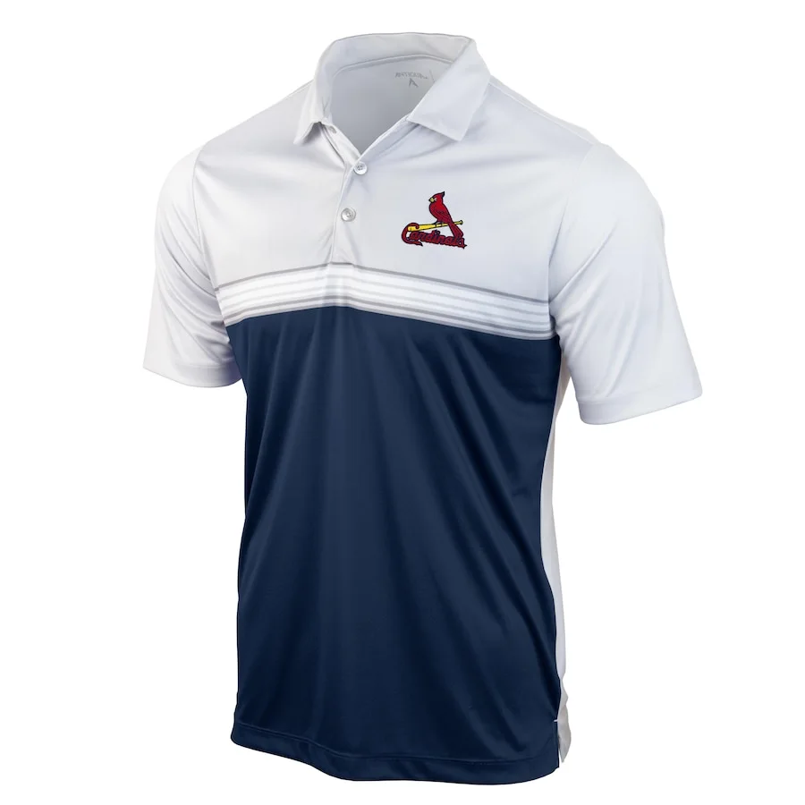 Men's St. Louis Cardinals Antigua Gray/Navy Answer Polo