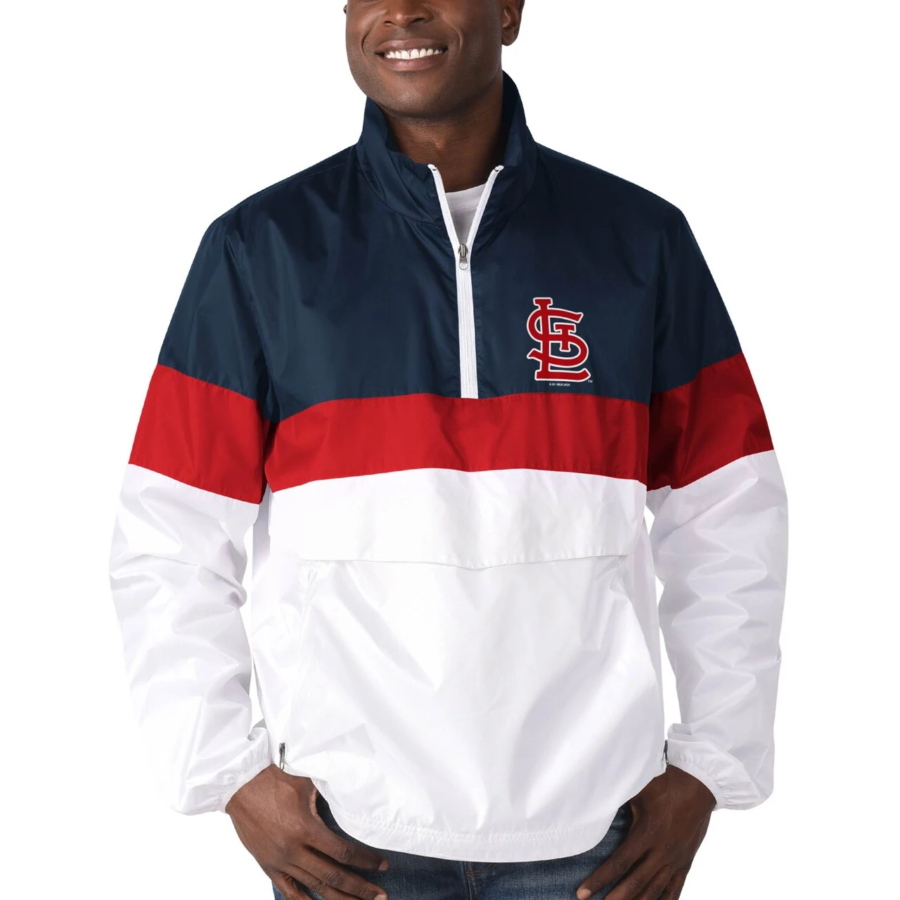 Men's St. Louis Cardinals G-III Sports By Carl Banks White/Navy No Huddle Half-Zip Jacket - Image 4
