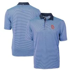 Men's St. Louis Cardinals Cutter & Buck Light Blue/Navy Virtue Eco Pique Micro Stripe Recycled Polo