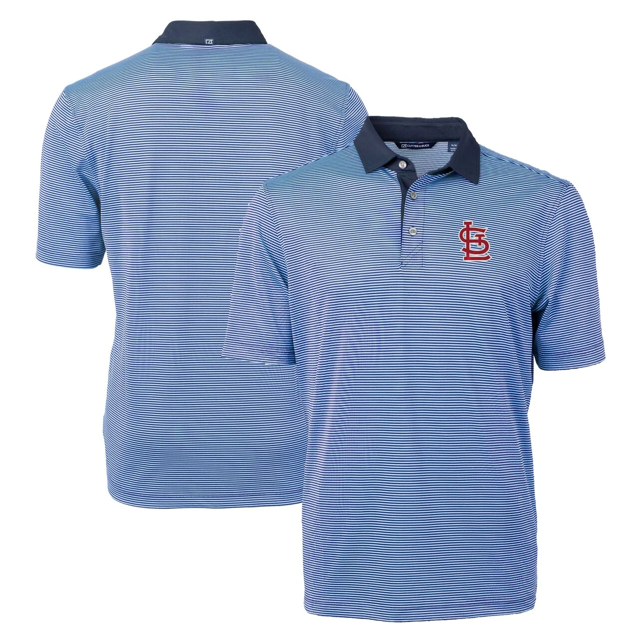 Men's St. Louis Cardinals Cutter & Buck Light Blue/Navy Virtue Eco Pique Micro Stripe Recycled Polo