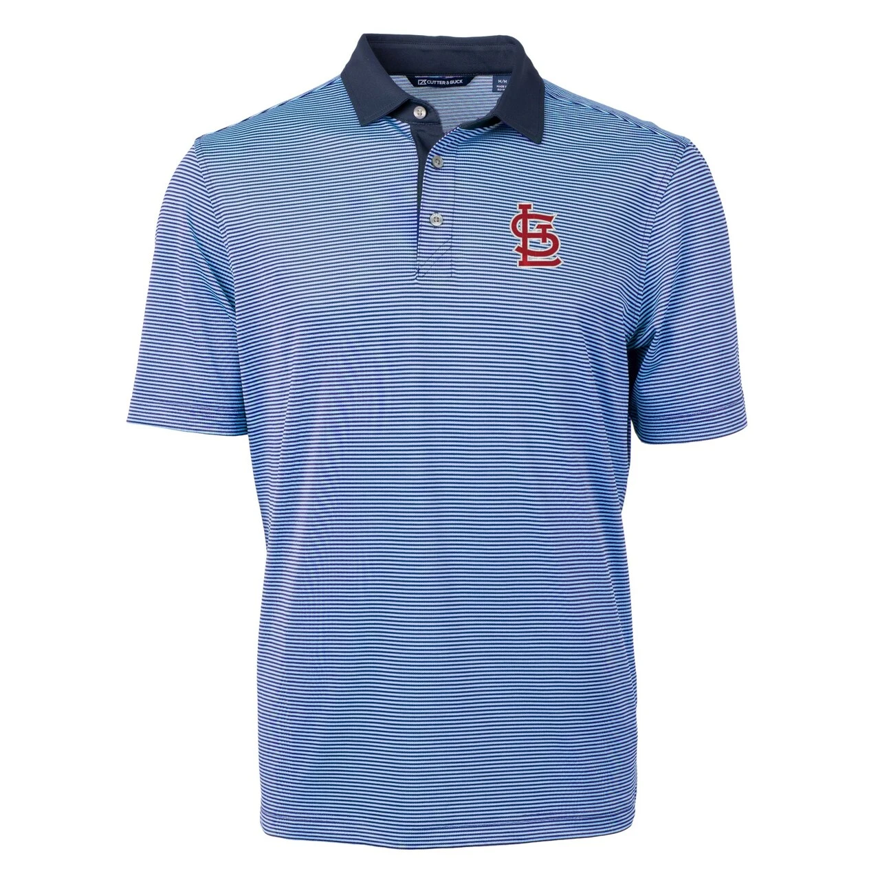 Men's St. Louis Cardinals Cutter & Buck Light Blue/Navy Virtue Eco Pique Micro Stripe Recycled Polo - Image 2