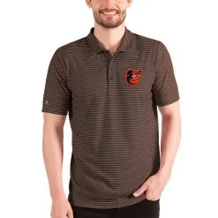 Men's Baltimore Orioles Antigua Heathered Black/Orange Esteem Polo