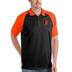 Men's Baltimore Orioles Antigua Black/Orange Nova Polo