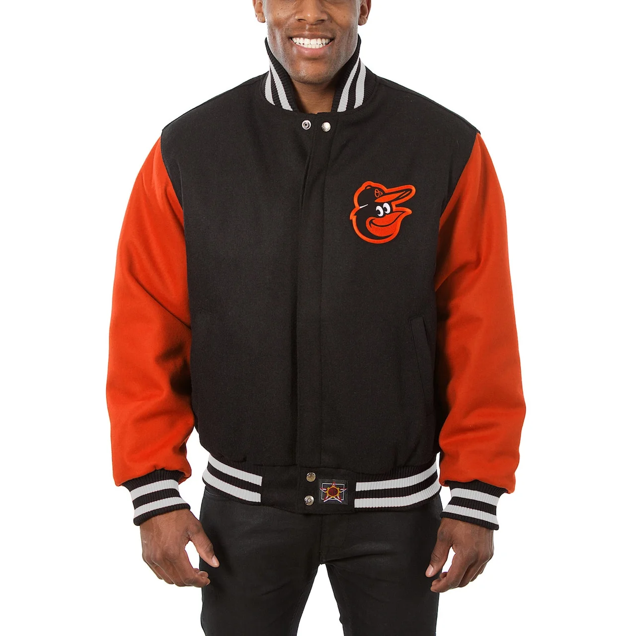 Men's Baltimore Orioles JH Design Black/Orange Wool Full-Button Jacket