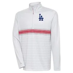 Men's Los Angeles Dodgers Antigua Heather Gray/Red Bullseye Quarter-Zip Pullover Top