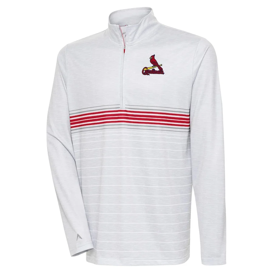 Men's St. Louis Cardinals Antigua Heather Gray/Red Bullseye Quarter-Zip Pullover Top