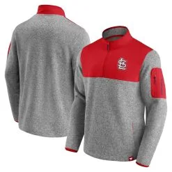 Men's St. Louis Cardinals Fanatics Branded Heathered Gray/Red Clutch Gene Fleece Half-Zip Jacket