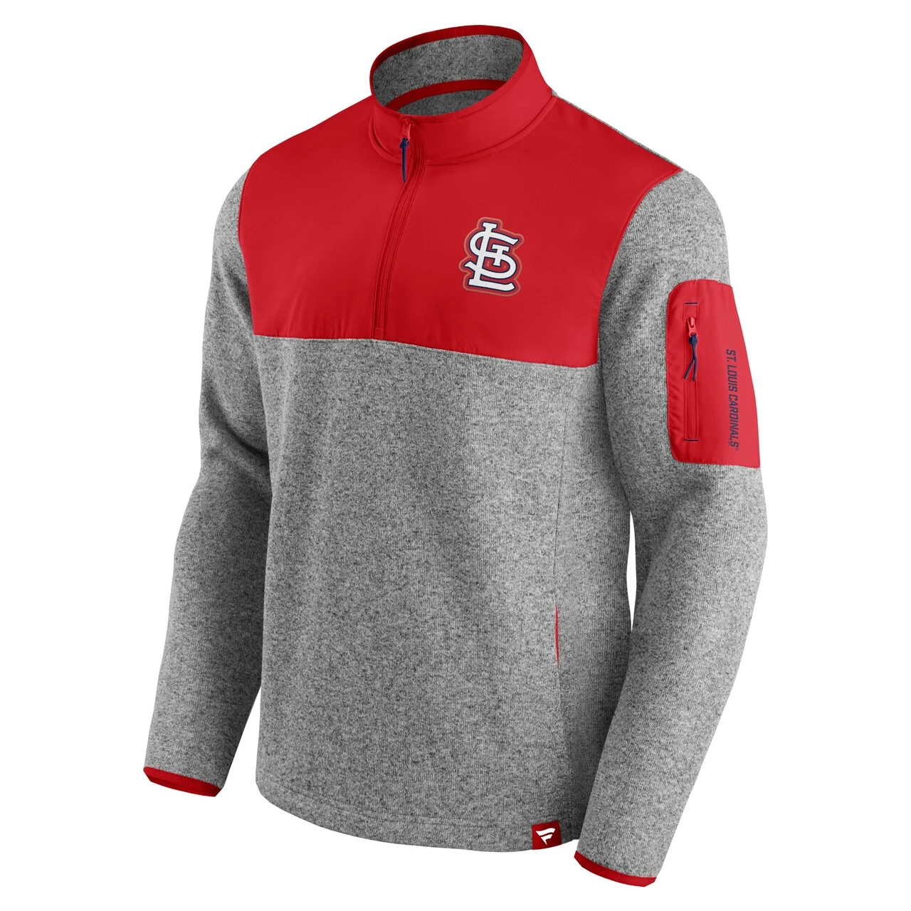 Men's St. Louis Cardinals Fanatics Branded Heathered Gray/Red Clutch Gene Fleece Half-Zip Jacket - Image 2