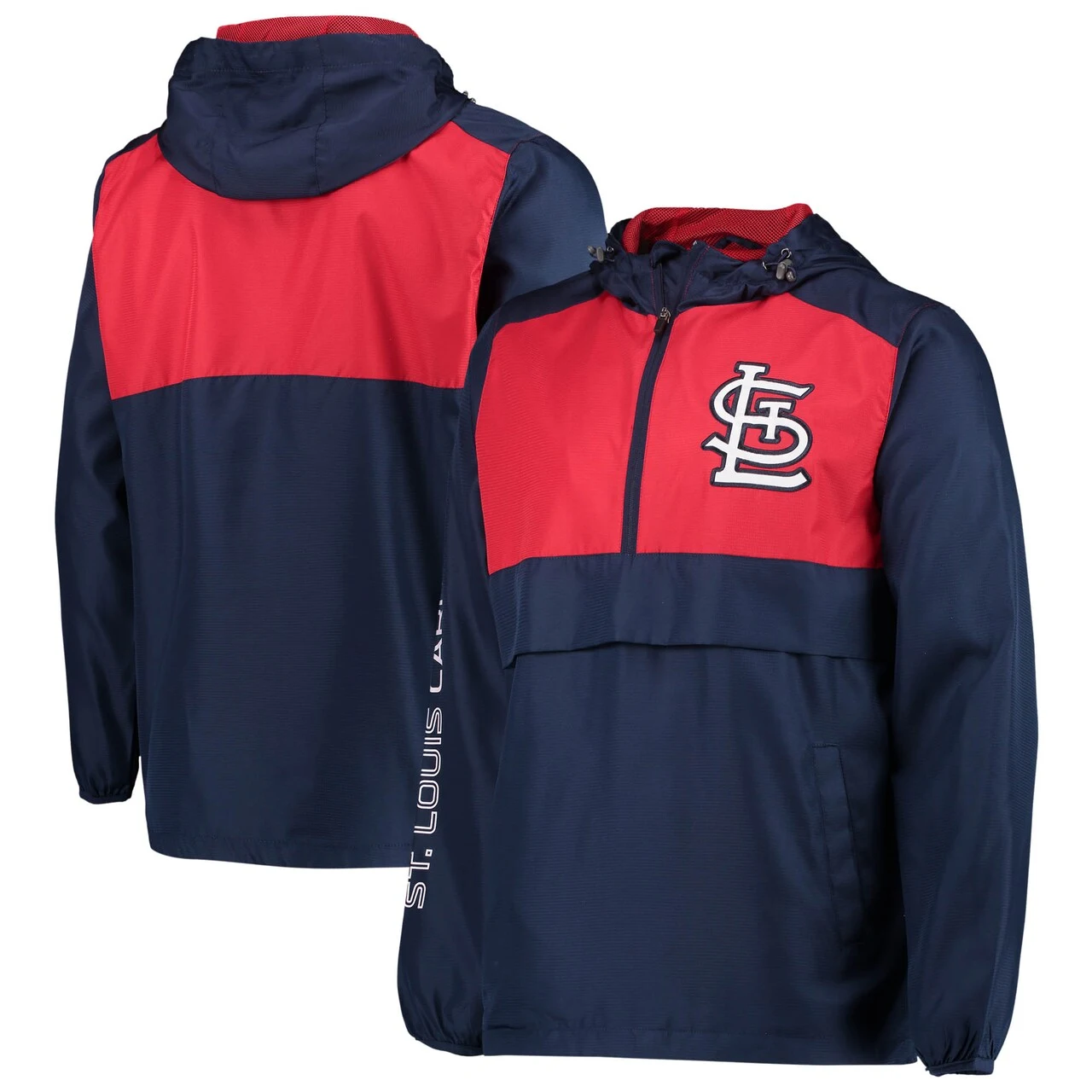 Men's St. Louis Cardinals G-III Sports By Carl Banks Navy/Red Lineman Half-Zip Hoodie Jacket