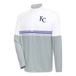 Men's Kansas City Royals Antigua White/Royal Bender Quarter-Zip Pullover Top