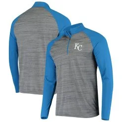 Men's Kansas City Royals Levelwear Gray/Royal Vandal Raglan Quarter-Zip Pullover Jacket