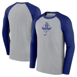 Men's Los Angeles Dodgers Nike Gray/Royal Authentic Collection Raglan Performance Long Sleeve T-Shirt