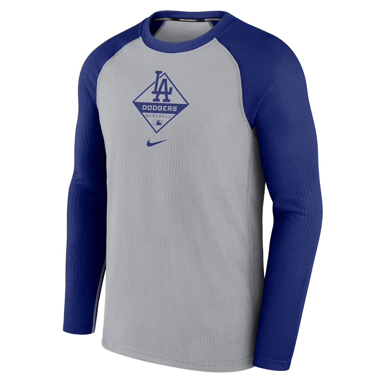 Men's Los Angeles Dodgers Nike Gray/Royal Authentic Collection Raglan Performance Long Sleeve T-Shirt - Image 2