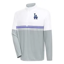 Men's Los Angeles Dodgers Antigua White/Royal Bender Quarter-Zip Pullover Top