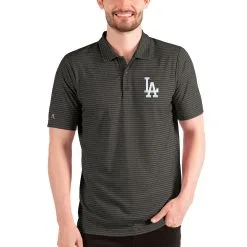 Men's Los Angeles Dodgers Antigua Heathered Black/Silver Esteem Polo