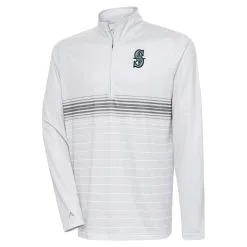Men's Seattle Mariners Antigua Heather Gray/Steel Bullseye Quarter-Zip Pullover Top