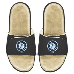 Men's Seattle Mariners ISlide Black/Tan Faux Fur Slide Sandals