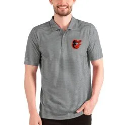 Men's Baltimore Orioles Antigua Heathered Gray/White Esteem Polo