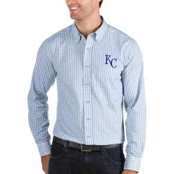 Men's Kansas City Royals Antigua Royal/White Structure Button-Down Long Sleeve Shirt