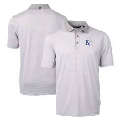 Men's Kansas City Royals Cutter & Buck Gray/White Virtue Eco Pique Micro Stripe Recycled Polo