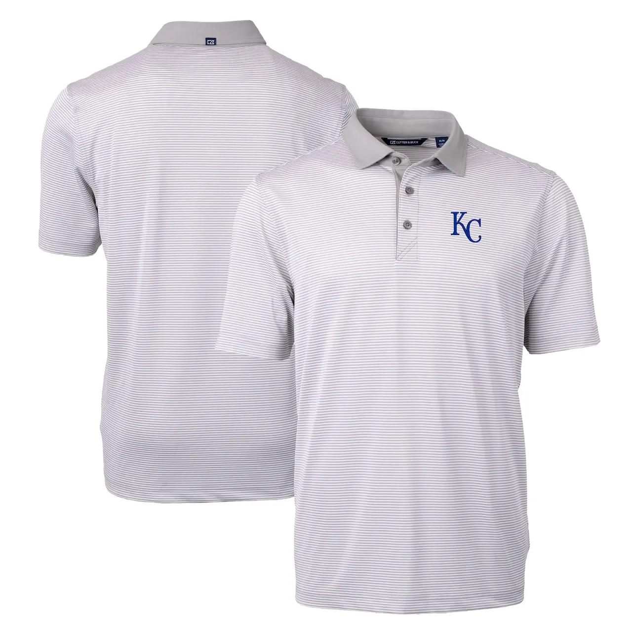 Men's Kansas City Royals Cutter & Buck Gray/White Virtue Eco Pique Micro Stripe Recycled Polo