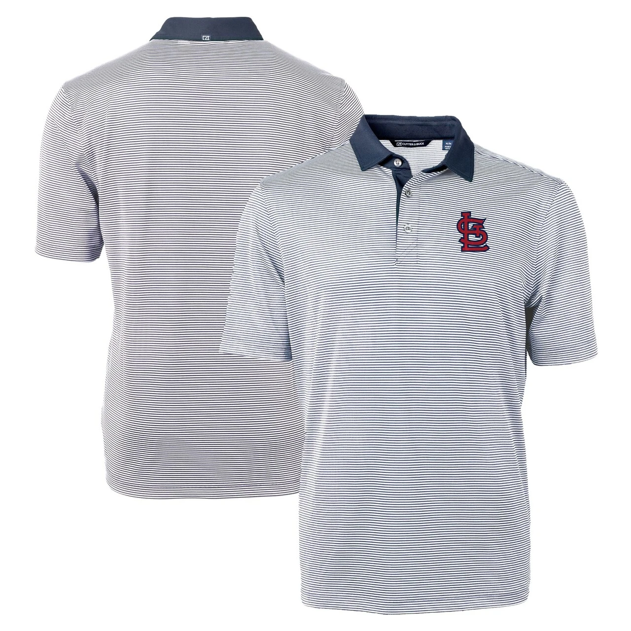 Men's St. Louis Cardinals Cutter & Buck Navy/White Virtue Eco Pique Micro Stripe Recycled Polo