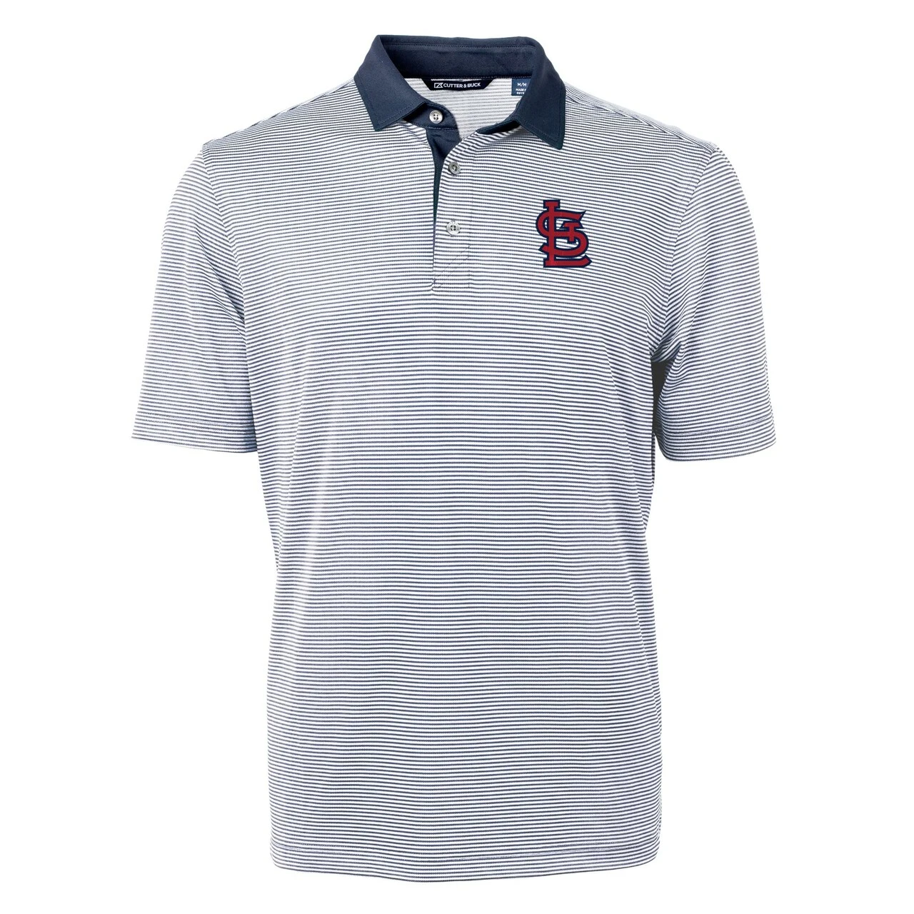 Men's St. Louis Cardinals Cutter & Buck Navy/White Virtue Eco Pique Micro Stripe Recycled Polo - Image 2