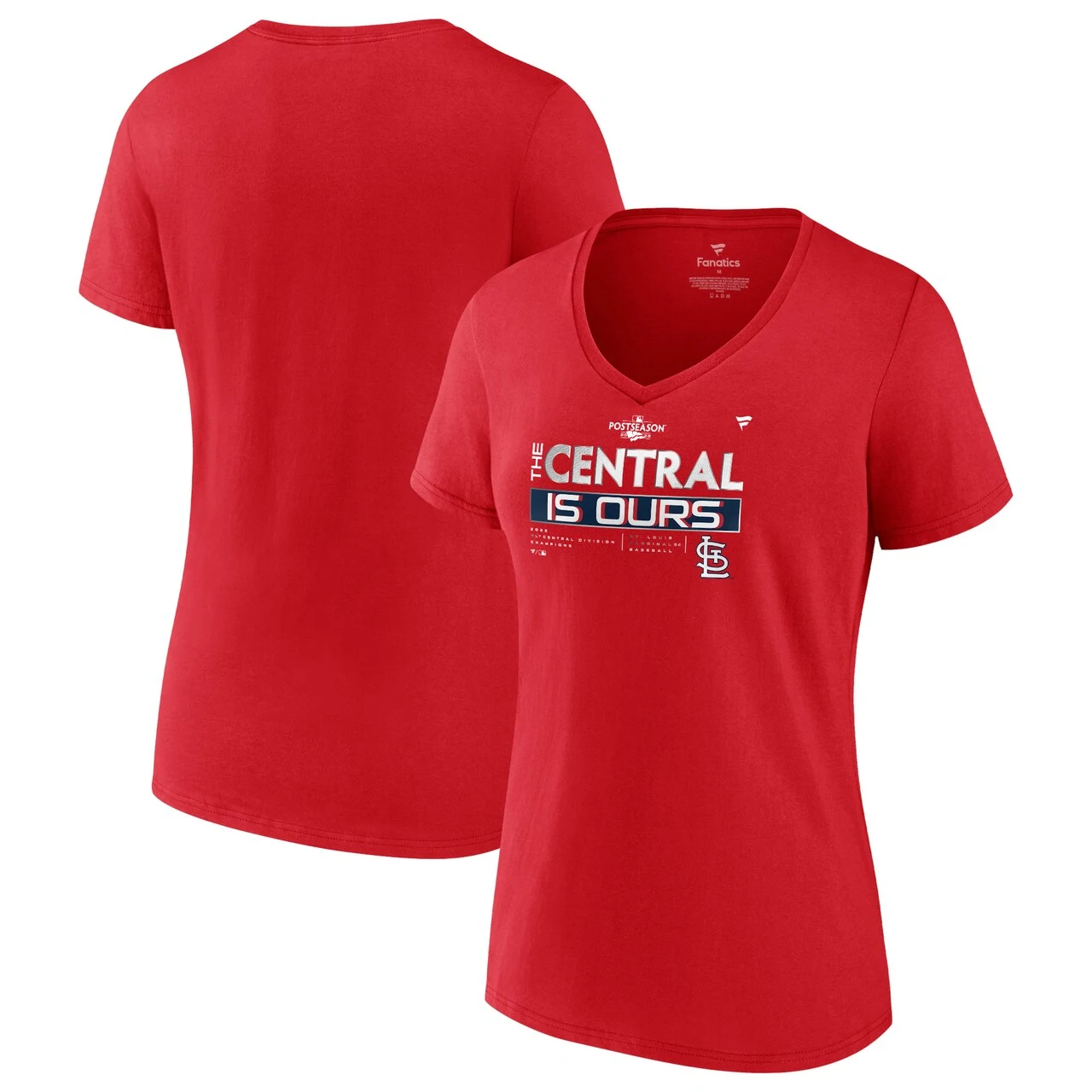 Women's St. Louis Cardinals Fanatics Branded Red 2022 NL Central Division Champions Locker Room V-Neck T-Shirt